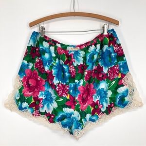 Vintage Victoria's Secret L Gold Label Shorts Size Pink blue lace large